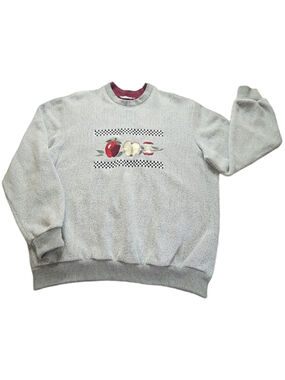 Vntg 90s BonWorth Apple Embroidered Sweatshirt Women XL Gray Cottagecore Grandma